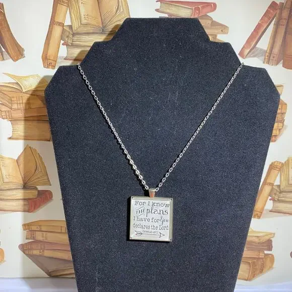 Jeremiah 29:11 Square Pendant Bible Verse Necklace Christian Jewelry - Picture 2 of 11